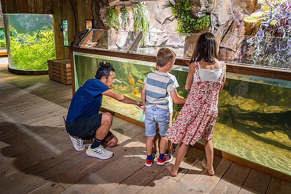 Soigneur avec enfants dans le parcours